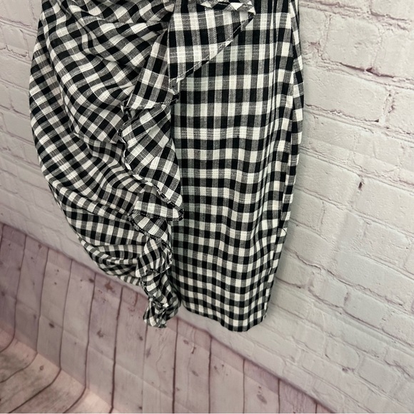 Sabo Skirt New Black Gingham Saha Gingham mini dress cotton ruffle Small Chic - Picture 6 of 10